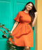 Orange Bell Sleeve Linen Midi Dress